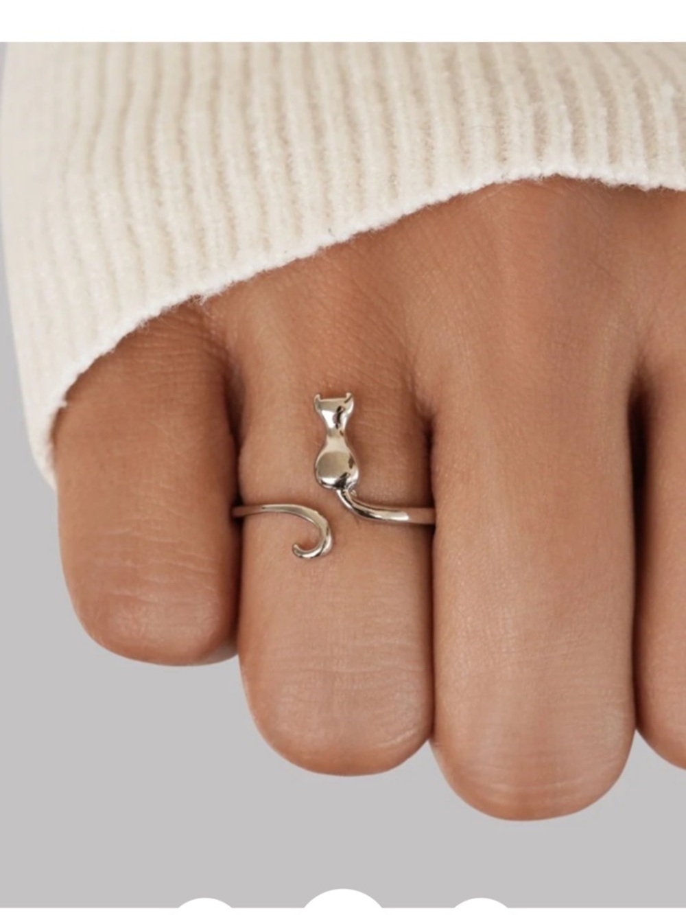 Silver Cat Wrap Ring - Minimalist Adjustable Cat Jewelry